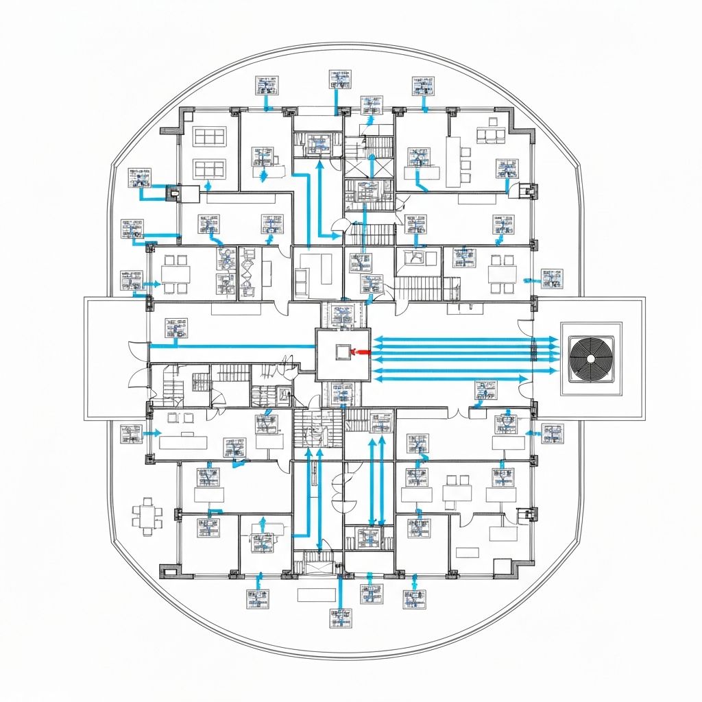 Typical office floor with 40 FCUs connected to one central AHU