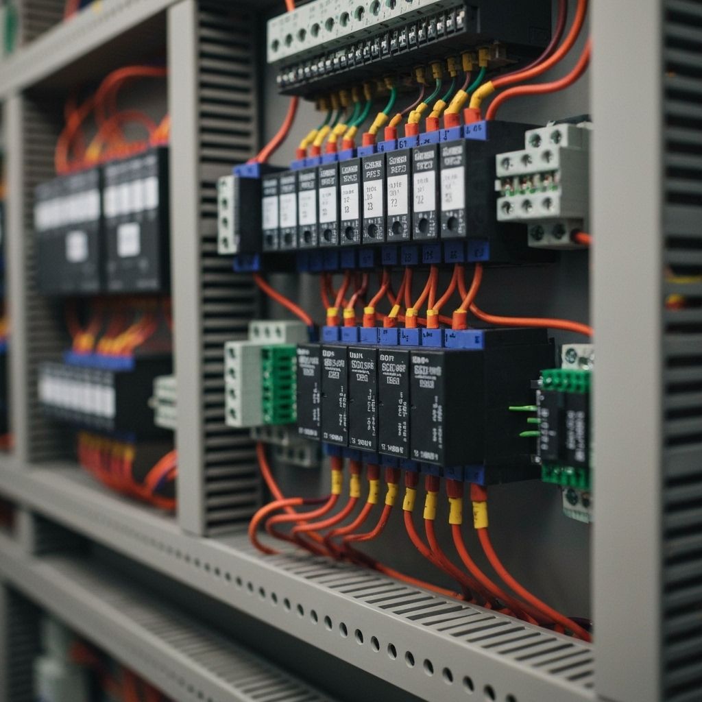 BMS control panel showing run fault and HOA wiring circuits for plant equipment