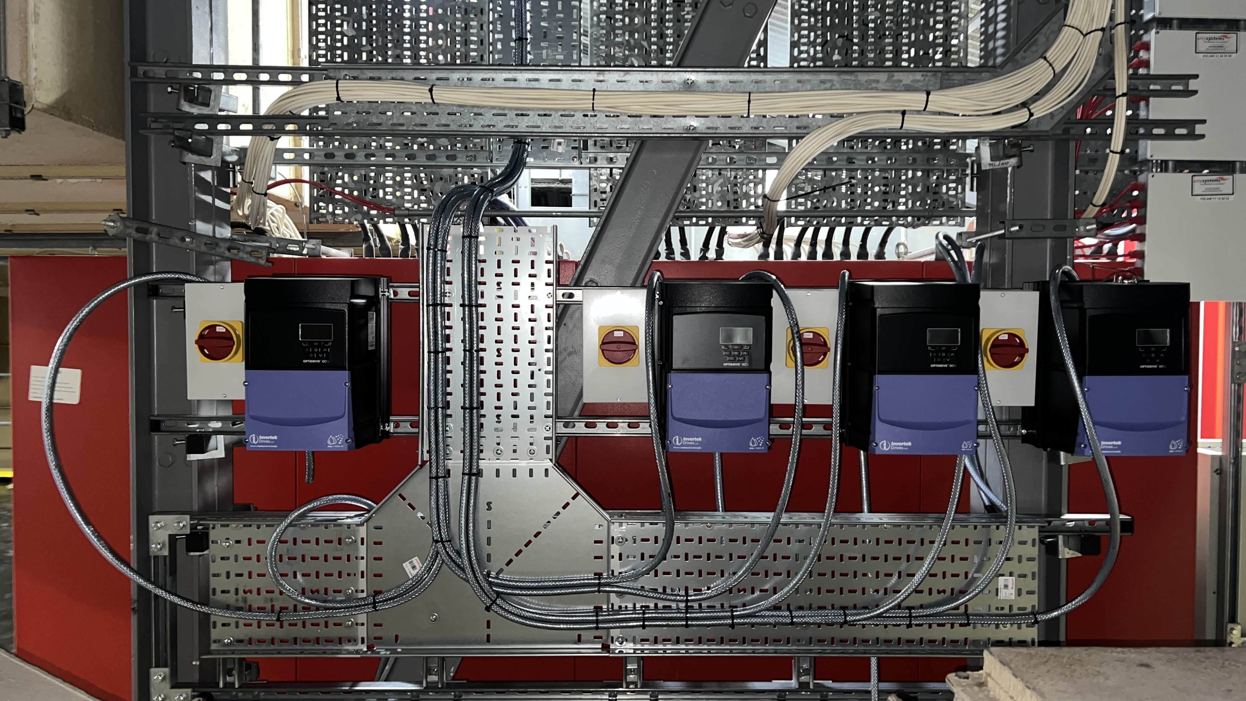 Front view of inverter panel with Invertek drives