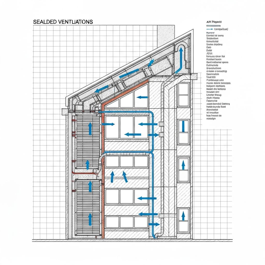 Sealed building facade showing no openable windows and mechanical ventilation only