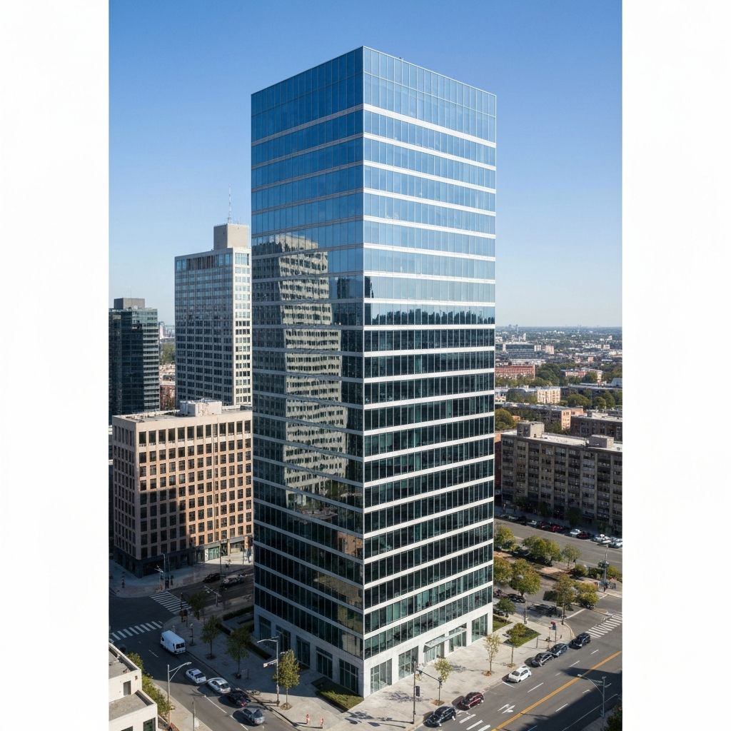 Modern sealed building facade with fixed glazing